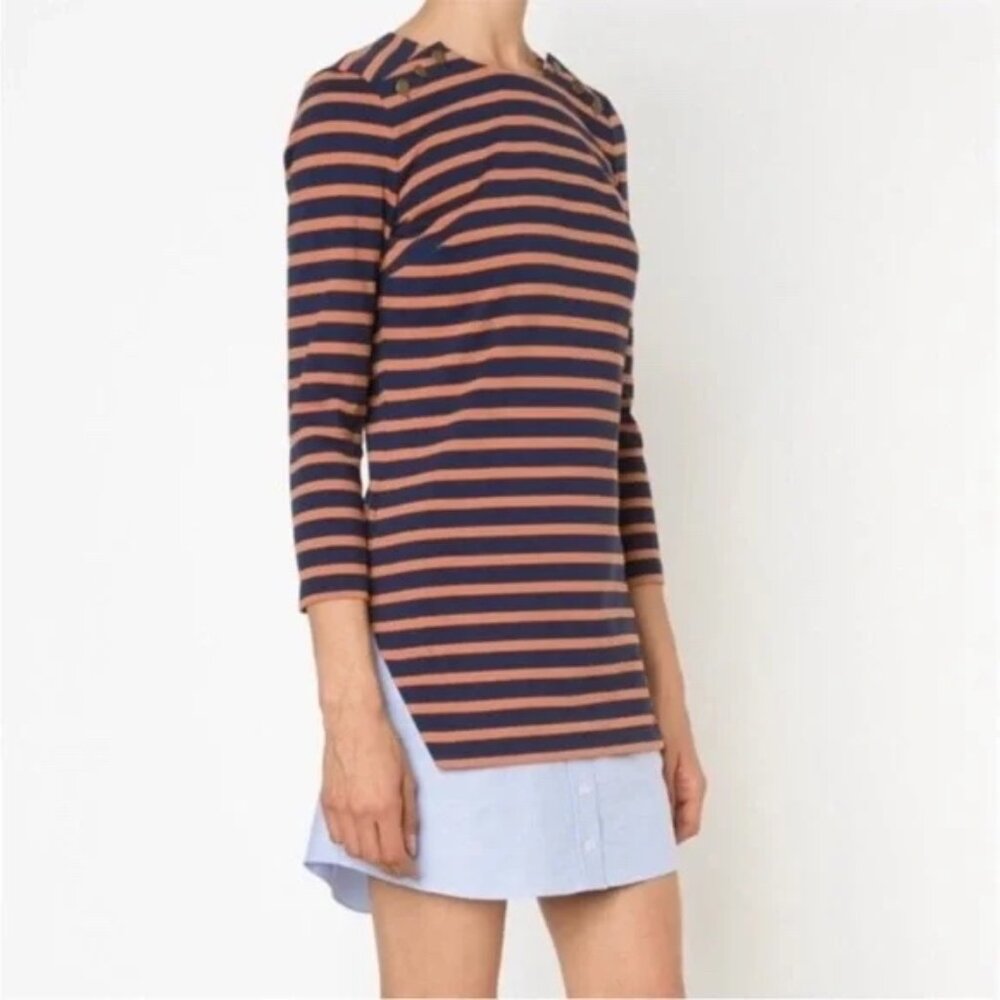 Veronica Beard Navy and Orange Striped Charter Combo Shirt Dress Size S - Picture 2 of 9